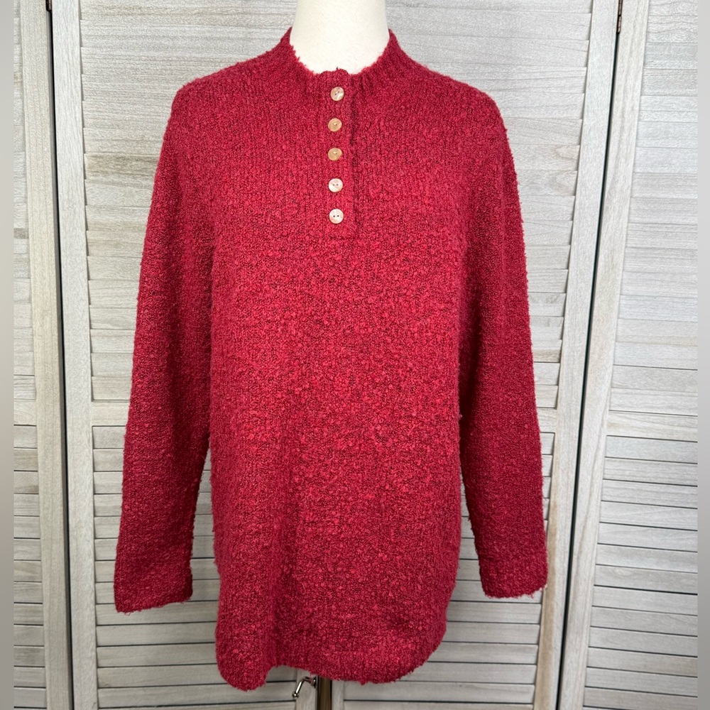 APPLESEED'S Cuddle Boucle Pullover Henley Sweater Marled Claret-XL